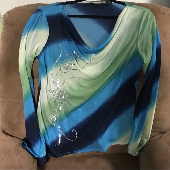 New York & Company Tops - Asymmetrical Bedazzled Striped Long Sleeve Top